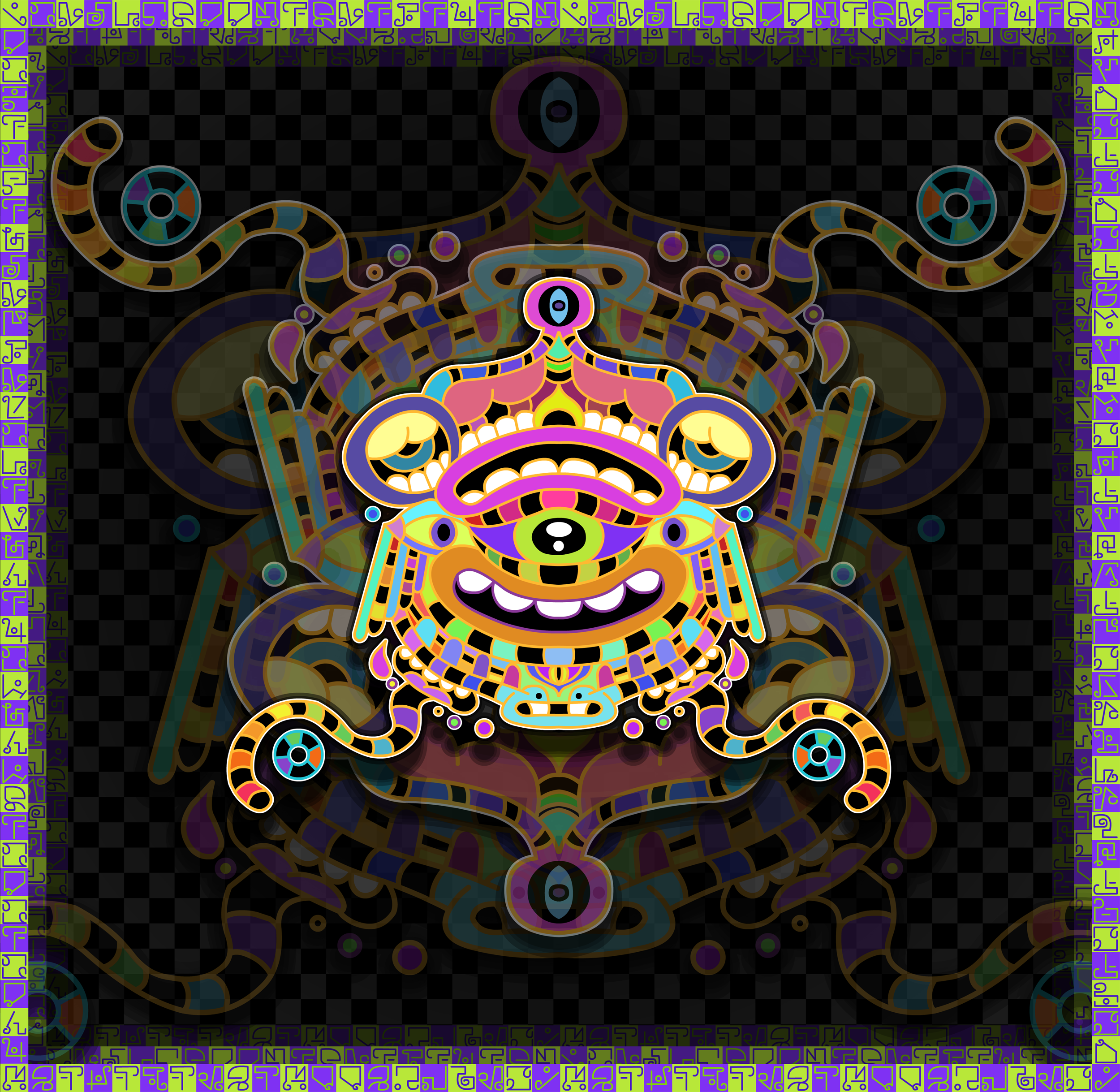 NTT Tem is a creator, an augmenter of cosmic geometric intricacies, a fabricator of serpentile projections, but not a galactic chaperone. Xe is elementary in form yet able to generate other entities to perform the tasks that this being is unable to accomplish. It phonates relics of sound to compile order out of the chaos of the void. Tem's influence can be sensed in every ingot in its domain.